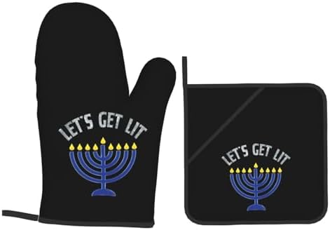 Happy Hanukkah Premium Heat-Resistant Oven Mitts Pot Holders Baking Set of 4