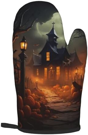Scary Halloween Oven Mitts Pot Holders Set - Heat-Resistant Cooking Gloves Baking Pots
