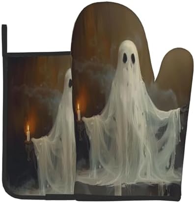 Gjieliness Halloween Ghost and Candle Oven Mitts Set