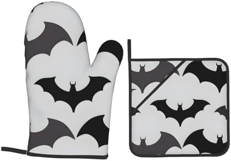 Halloween Oven Mitts Set of 4 - Waterproof Heat-Resistant Grey Prints