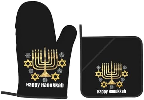 RqwaaedHappy Hanukkah Oven Mitts Set Heat-Resistant-Premium Oven Mitts