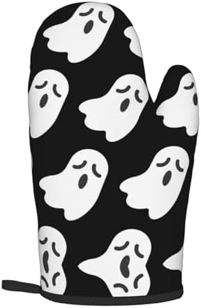 Cute White Ghost Oven Gloves for Cooking and Baking with Halloween Patterns