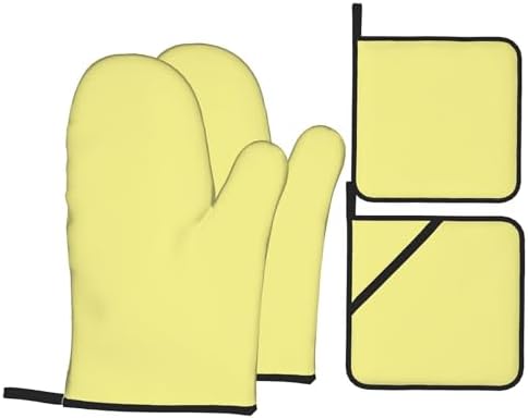 Curdesi Heat-Resistant Oven Mitts Set 4PCS Pale Yellow