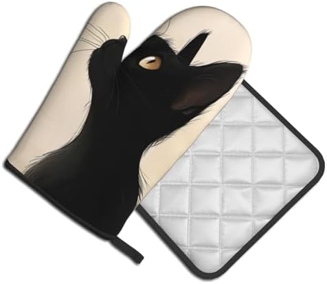 Halloween Black Cat Oven Mitts and Pot Holders Set