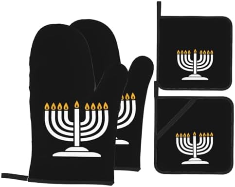 Happy Hanukkah Oven Mitts and Pot Holders Set 4 PCS 1