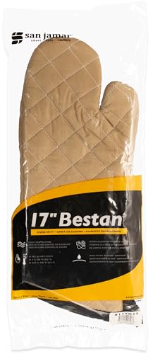 San Jamar 17 Tan Oven Mitts with Heat Protection