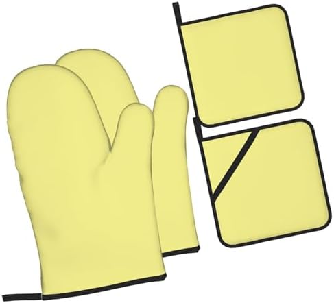 Curdesi Heat-Resistant Oven Mitts Set 4PCS Pale Yellow