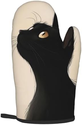 Halloween Black Cat Oven Mitts and Pot Holders Set