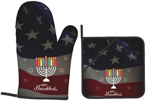 Happy Hanukkah 2023 4 Piece Oven Mitts and Pot Holders Set