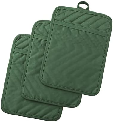Anyi 7x9 Heat-Resistant Cotton Pot Holder Set 3-Pack Hunter Green