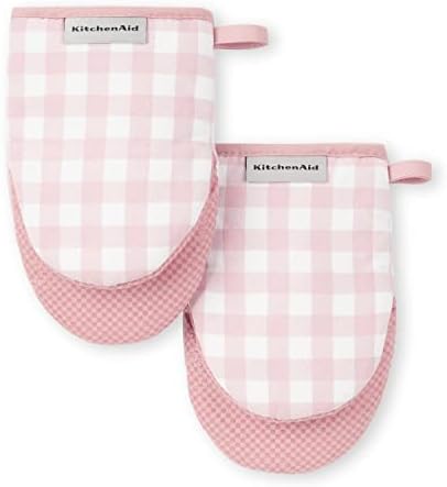 KitchenAid Gingham Mini Oven Mitts 2-Pack Dried Rose 1