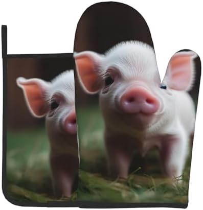 Cute Baby Pig Printed Oven Mitts and Pot Holders 2PCS Set