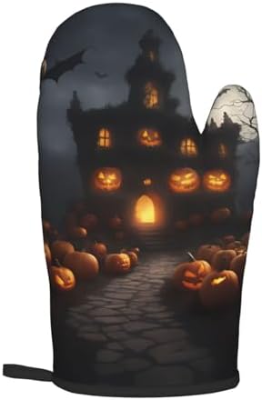 Halloween Pumpkin Print Heat-Resistant Oven Mitts Set Safe for Cooking BBQ