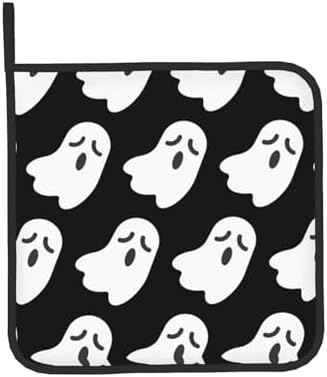Cute White Ghost Oven Gloves for Cooking and Baking with Halloween Patterns