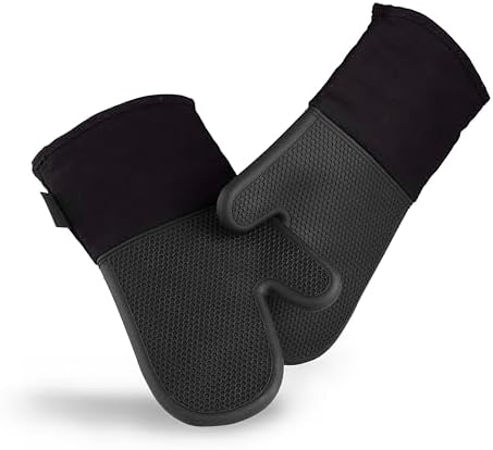 HexClad Silicone Oven Mitt Set 2-Piece Heat Resistant 500F Black
