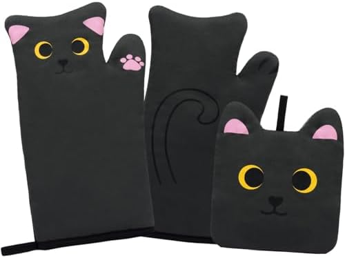 Adorably Heat-Resistant Cat Oven Mitts Set