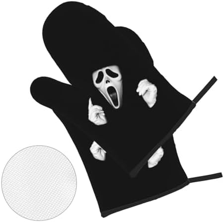 Scream Ghost Face Black Halloween Oven Mitts and Pot Holders 4-Piece Set