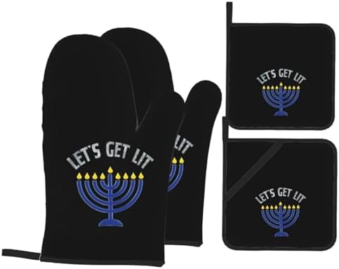 Happy Hanukkah Premium Heat-Resistant Oven Mitts Pot Holders Baking Set of 4
