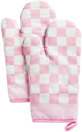 Pink Checkered Oven Mitts Heat Resistant Heat-Insulated Knoxville Kitchen Cookware Protection