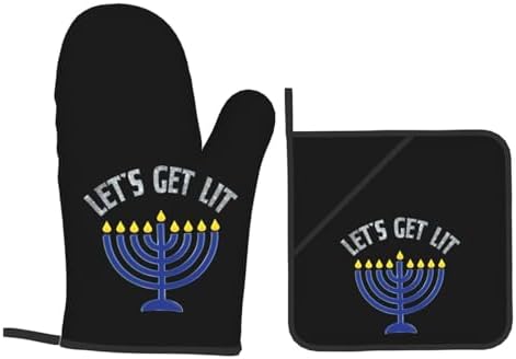 Happy Hanukkah Oven Mitts and Pot Holders 4-Piece Set