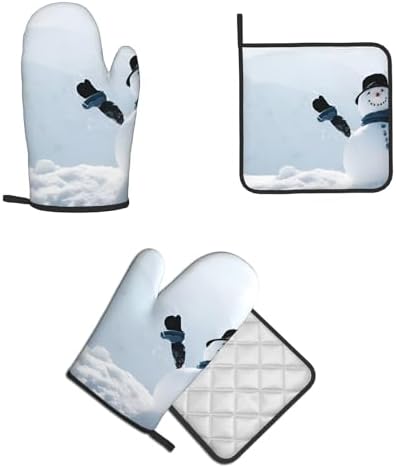 Christmas Happy Snowman Oven Mitts and Pot Holders Set
