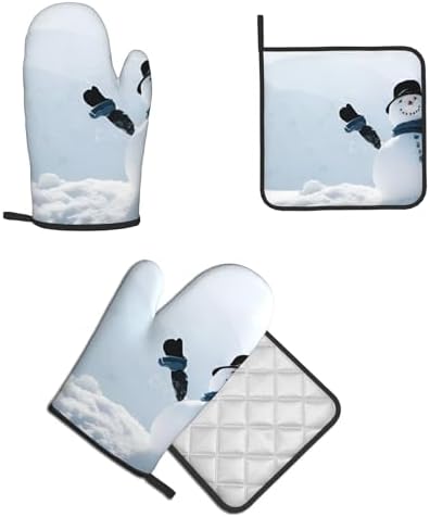 Christmas Happy Snowman Oven Mitts and Pot Holders Set
