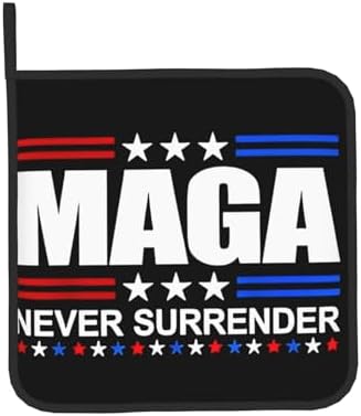 Mraefoa Trump 2024 MAGA Never Surrender Heat-Resistant Oven Mitts Pot Holders Set