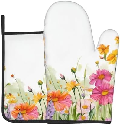 Cooking Casting Covered Quopvn Iris Flower Butterfly Printed Oven Mitt Set