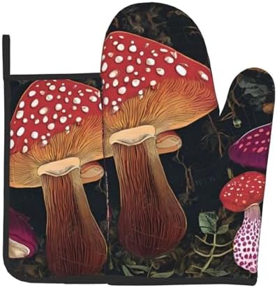 Premium tropical mushroom printed oven mitts and pot holders set of 2