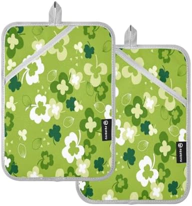 Kcldeci Green Clover Heat-Resistant Oven Mitts 2-Pack