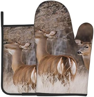 Free Whitetail Deer Printed Oven Mitts Pot Holders Set - Heat-Resistant Kitchen Potholders