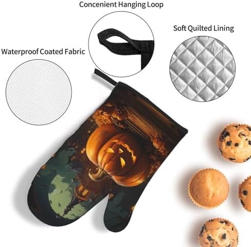 XTUAG pumpkin Halloween oven mitts and pot holders 3 piece set
