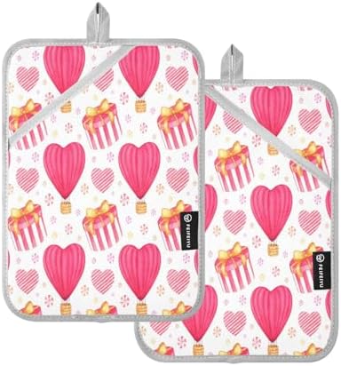 Kcldeci Pink Red Hot Air Balloon 2-Pack Potholders Heat Resistant Oven Mitts