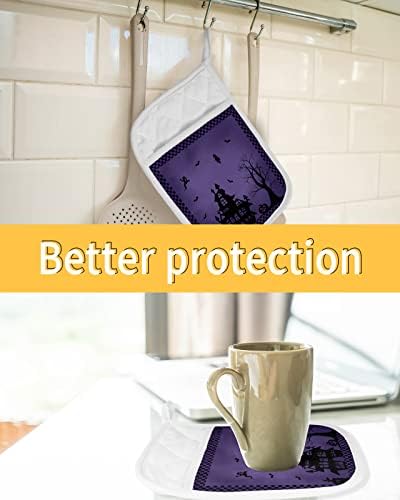 Haunted House Purple Pot Holders with Pocket for Kitchen