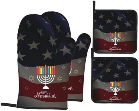 Happy Hanukkah 2023 4 Piece Oven Mitts and Pot Holders Set