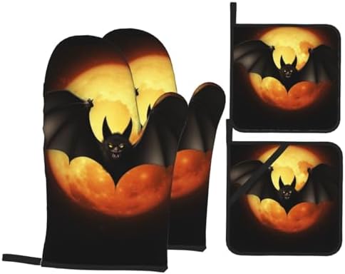 4PCS Halloween Bat Oven Mitts and Pot Holders Set 1