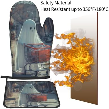 Gjieliness Funny Halloween Ghost Oven Mitts and Pot Holders Set 1