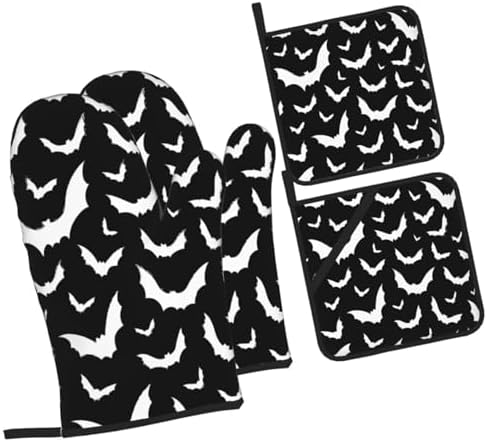 Oven Mitts Pot Holder Set Halloween Cute Bats Heat Resistant Pvc