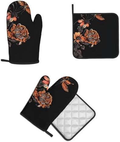 Colorful Butterfly Oven Mitts Pot Holders Set