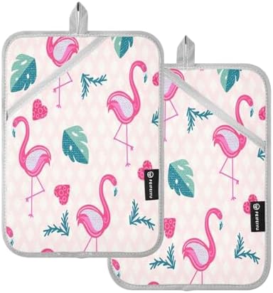 Flamingo Heart Design Heat Resistant Potholders Set