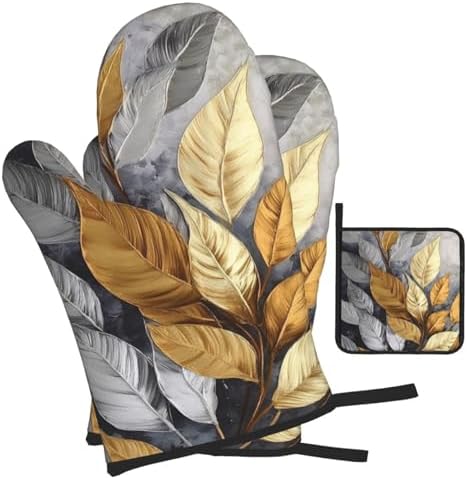 Tropical Gold and Silver Oven Mitts Set