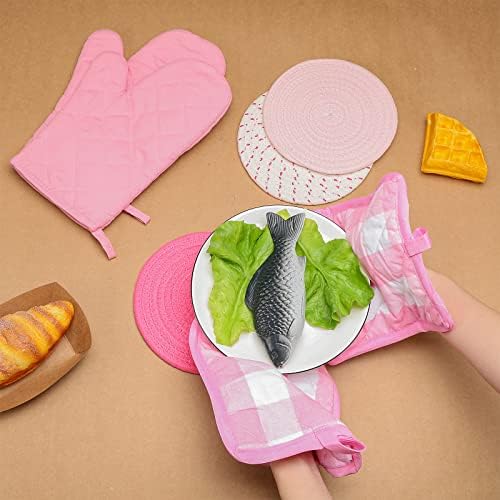 Sumind 7-Piece Oven Mitts Potholders Set Pink White Cotton Kitchen Accessories