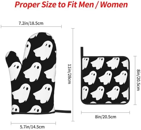 Cute White Halloween Pattern Oven Mitts and Pot Holders Set