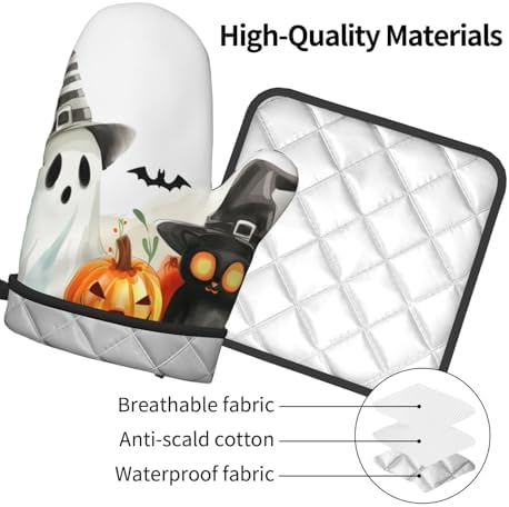 Cute Halloween Ghost Oven Mitts Set