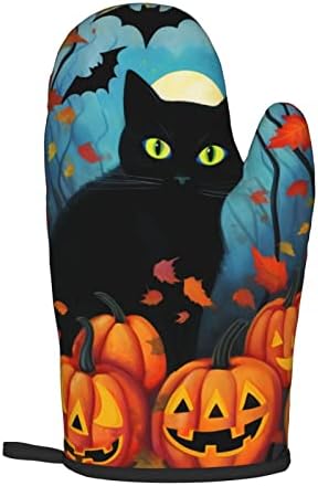 Dewoofly Black Cat Halloween Oven Mitts and Pot Holders Set