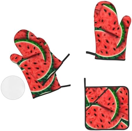 Quopvn Red Watermelon Printed Oven Mitts and Pot Holders 4-Piece Set