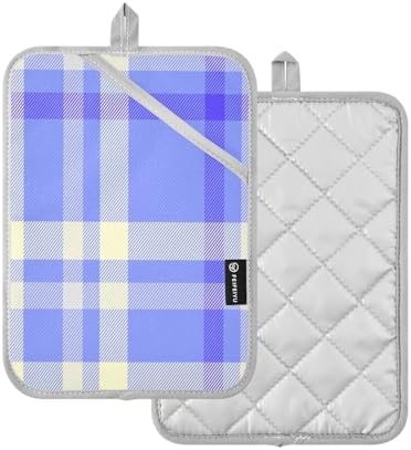 Kcldeci Check-in Blue and Lemon Two-Pack Pot Holder Set