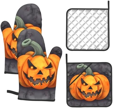 EKYOSHCZ Halloween Pumpkin Oven Mitts and Potholders Set of 4