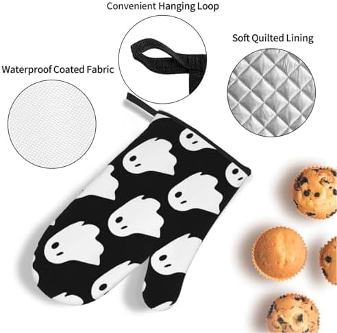 Cute White Halloween Pattern Oven Mitts and Pot Holders Set