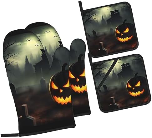 4PCS Halloween Horror Oven Mitts and Pot Holders Set